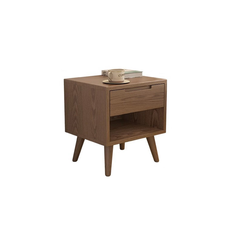 Modern Minimalist Rubberwood Rounded Square Nightstand With 1 Drawer For Bedroom Storage