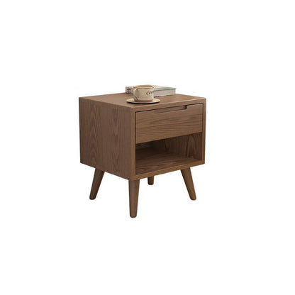 Modern Minimalist Rubberwood Rounded Square Nightstand With 1 Drawer For Bedroom Storage
