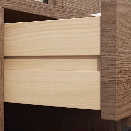 Modern Minimalist Rubberwood Rounded Square Nightstand With 1 Drawer For Bedroom Storage