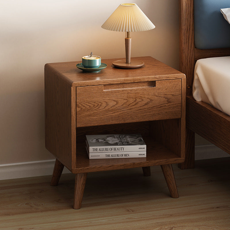 Modern Minimalist Rubberwood Rounded Square Nightstand With 1 Drawer For Bedroom Storage