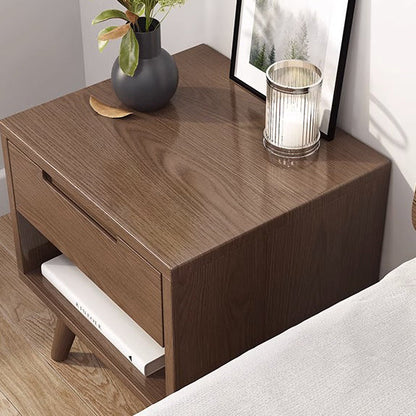 Modern Minimalist Rubberwood Rounded Square Nightstand With 1 Drawer For Bedroom Storage