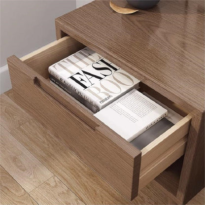 Modern Minimalist Rubberwood Rounded Square Nightstand With 1 Drawer For Bedroom Storage