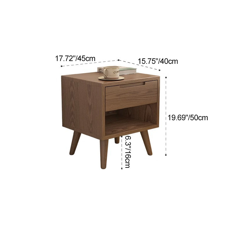 Modern Minimalist Rubberwood Rounded Square Nightstand With 1 Drawer For Bedroom Storage