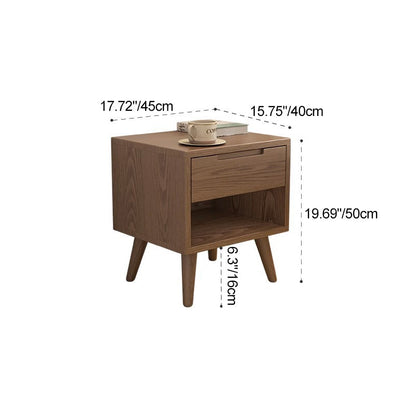 Modern Minimalist Rubberwood Rounded Square Nightstand With 1 Drawer For Bedroom Storage