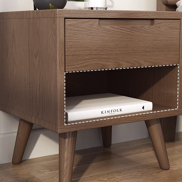 Modern Minimalist Rubberwood Rounded Square Nightstand With 1 Drawer For Bedroom Storage