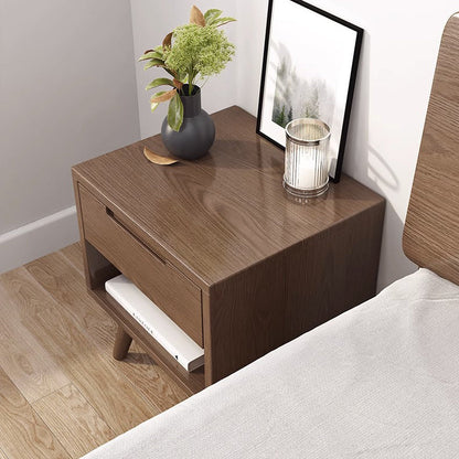 Modern Minimalist Rubberwood Rounded Square Nightstand With 1 Drawer For Bedroom Storage