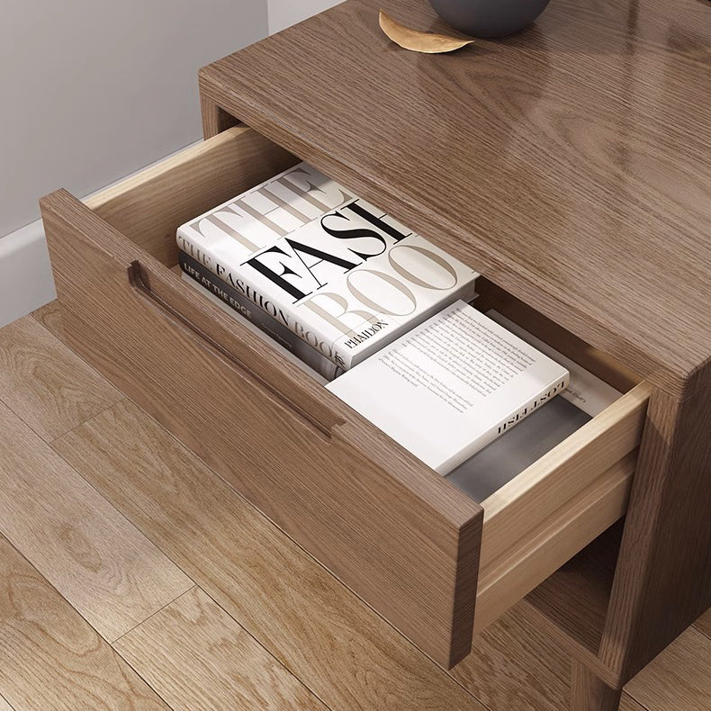 Modern Minimalist Rubberwood Rounded Square Nightstand With 1 Drawer For Bedroom Storage