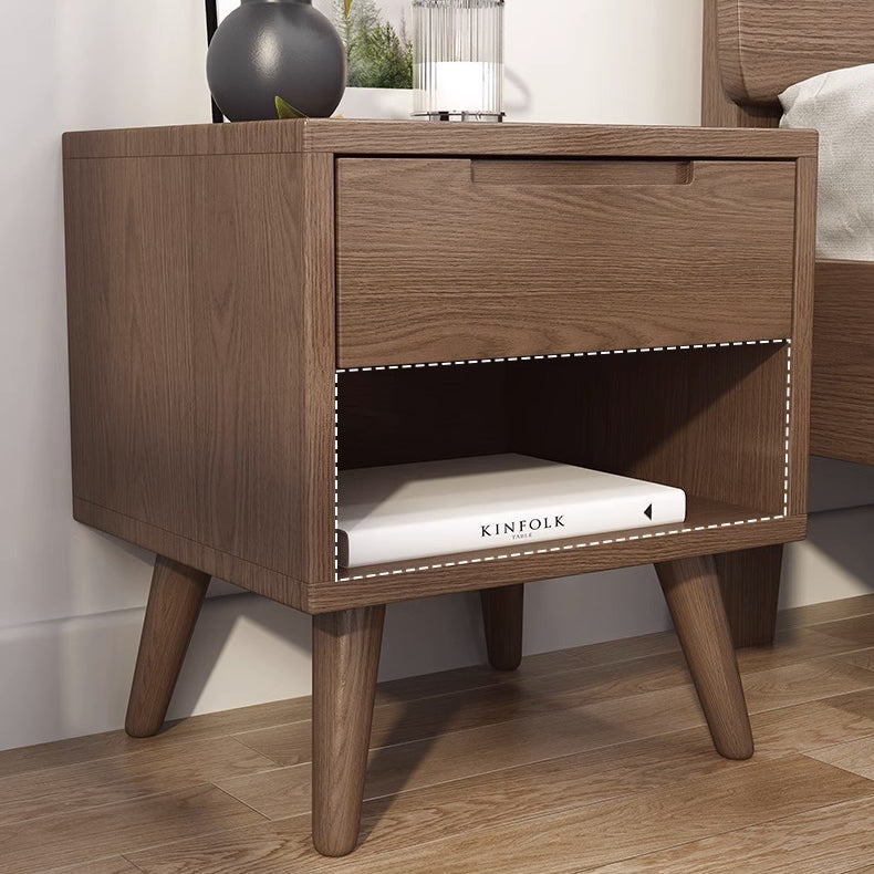 Modern Minimalist Rubberwood Rounded Square Nightstand With 1 Drawer For Bedroom Storage