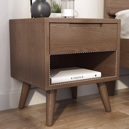 Modern Minimalist Rubberwood Rounded Square Nightstand With 1 Drawer For Bedroom Storage