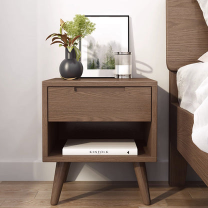 Modern Minimalist Rubberwood Rounded Square Nightstand With 1 Drawer For Bedroom Storage