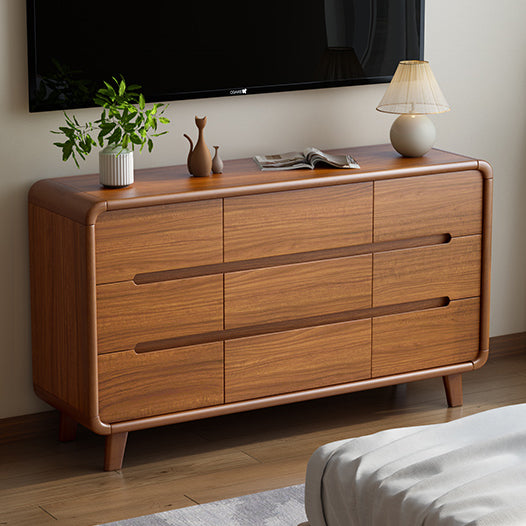 Traditional Chinese Solid Wood Rounded Rectangular Storage Cabinet With 6/9 Drawers For Bedroom Or Living Room