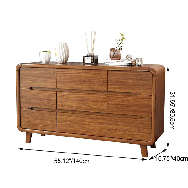 Traditional Chinese Solid Wood Rounded Rectangular Storage Cabinet With 6/9 Drawers For Bedroom Or Living Room