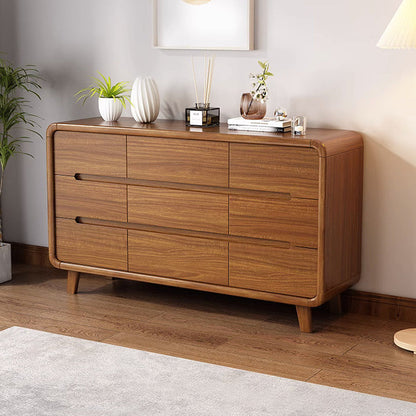 Traditional Chinese Solid Wood Rounded Rectangular Storage Cabinet With 6/9 Drawers For Bedroom Or Living Room