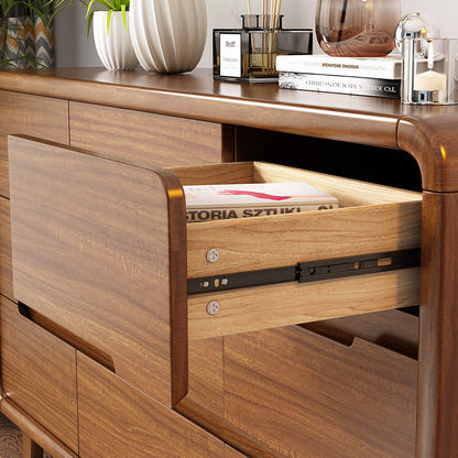 Traditional Chinese Solid Wood Rounded Rectangular Storage Cabinet With 6/9 Drawers For Bedroom Or Living Room