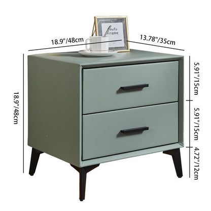 Modern Minimalist Medium-Density Fiberboard PU Leather Metal Square Nightstand With 2 Drawers For Bedroom