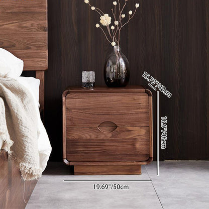 Traditional Vintage Black Walnut Rounded Square Nightstand With 2 Drawers For Bedroom