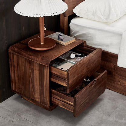 Traditional Vintage Black Walnut Rounded Square Nightstand With 2 Drawers For Bedroom