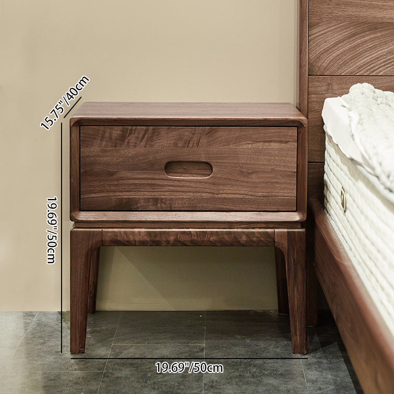 Traditional Chinese Black Walnut Rounded Square Nightstand With 1 Drawer For Bedroom