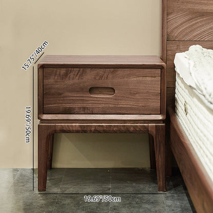 Traditional Chinese Black Walnut Rounded Square Nightstand With 1 Drawer For Bedroom