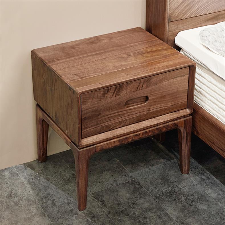 Traditional Chinese Black Walnut Rounded Square Nightstand With 1 Drawer For Bedroom