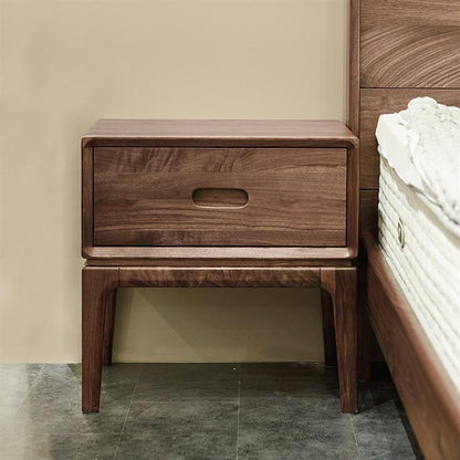 Traditional Chinese Black Walnut Rounded Square Nightstand With 1 Drawer For Bedroom