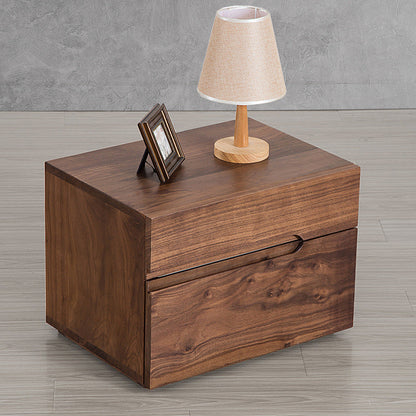 Modern Minimalist Cherry & Black Walnut Rounded Rectangular Nightstand With 2 Drawers For Bedroom
