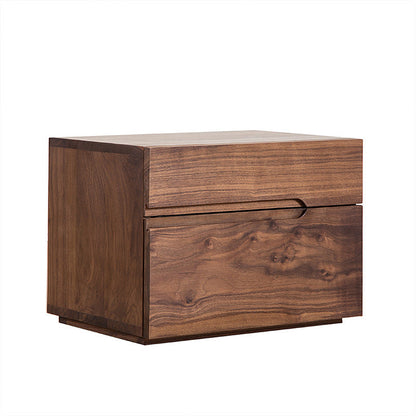 Modern Minimalist Cherry & Black Walnut Rounded Rectangular Nightstand With 2 Drawers For Bedroom