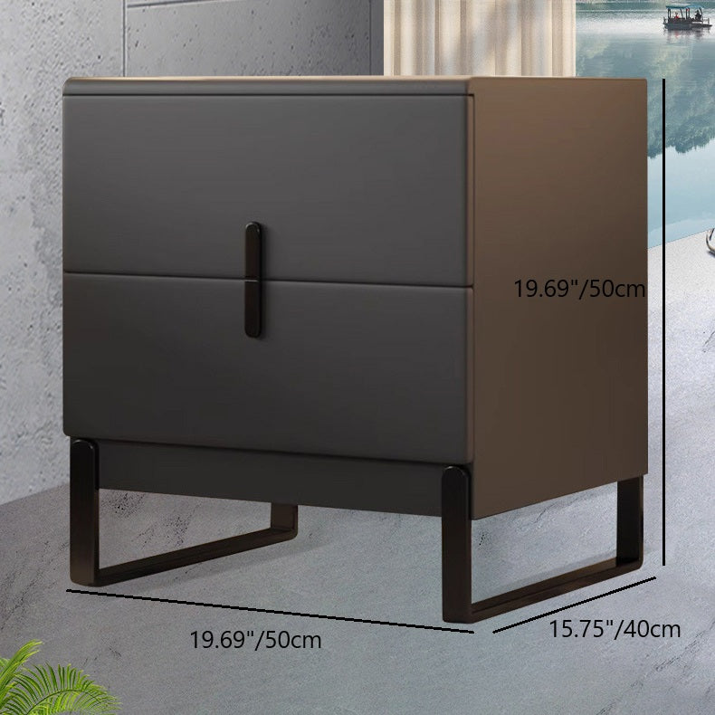 Modern Minimalist Solid Wood Carbon Steel Leather Rectangular Nightstand With 2-Drawers For Bedroom