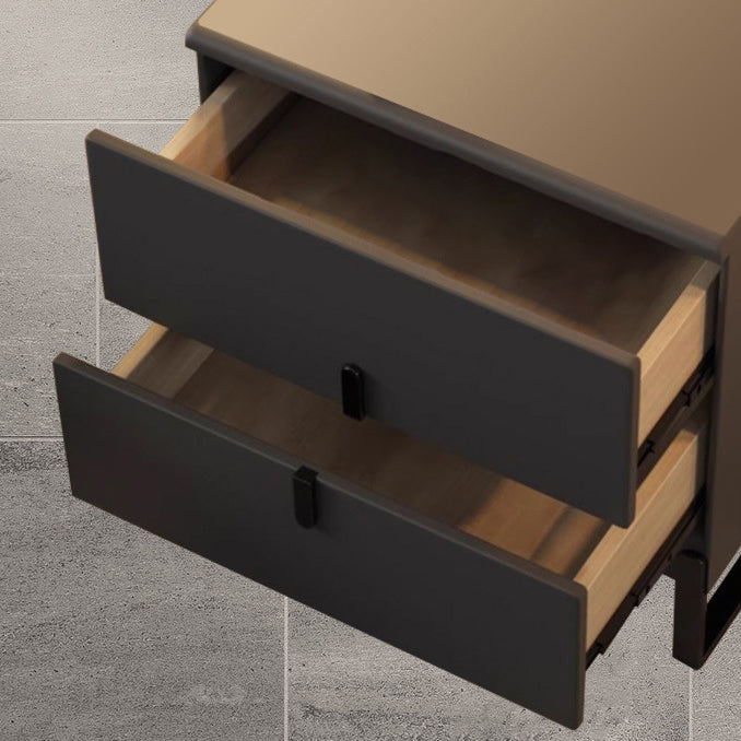 Modern Minimalist Solid Wood Carbon Steel Leather Rectangular Nightstand With 2-Drawers For Bedroom