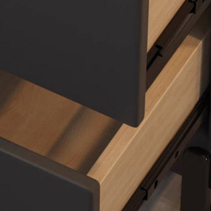 Modern Minimalist Solid Wood Carbon Steel Leather Rectangular Nightstand With 2-Drawers For Bedroom