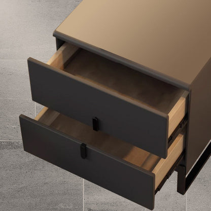 Modern Minimalist Solid Wood Carbon Steel Leather Rectangular Nightstand With 2-Drawers For Bedroom