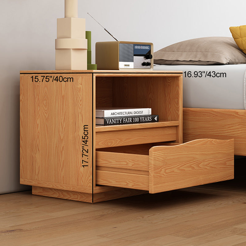 Contemporary Scandinavian Solid Wood Rectangular Nightstand 2-Drawers For Bedroom