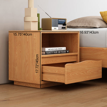 Contemporary Scandinavian Solid Wood Rectangular Nightstand 2-Drawers For Bedroom
