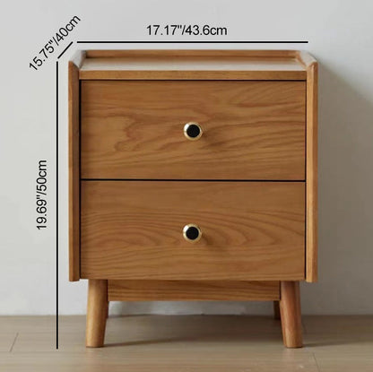 Contemporary Scandinavian Solid Wood Rectangular Nightstand 2-Drawers For Bedroom