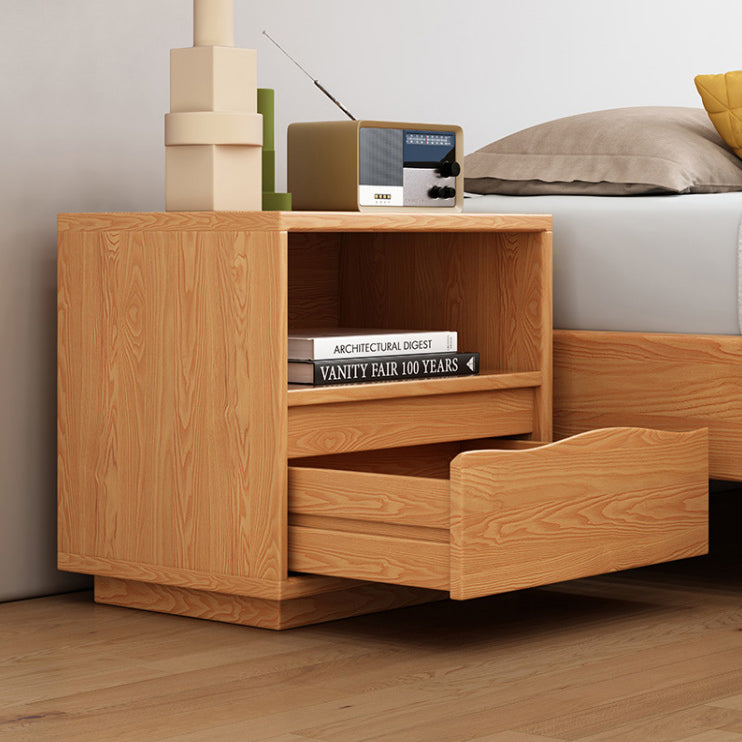 Contemporary Scandinavian Solid Wood Rectangular Nightstand 2-Drawers For Bedroom
