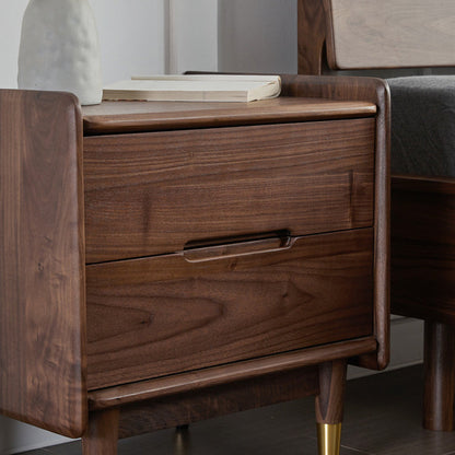 Contemporary Scandinavian Black Walnut Square Nightstand 2-Drawers For Bedroom