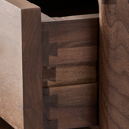 Contemporary Scandinavian Black Walnut Square Nightstand 2-Drawers For Bedroom