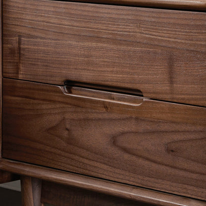 Contemporary Scandinavian Black Walnut Square Nightstand 2-Drawers For Bedroom