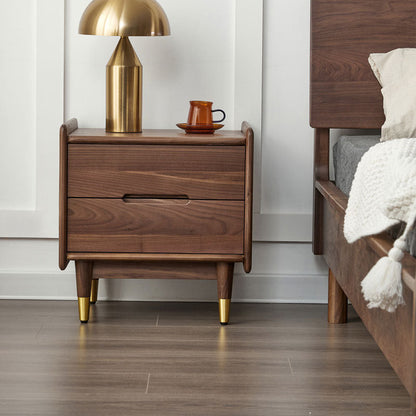 Contemporary Scandinavian Black Walnut Square Nightstand 2-Drawers For Bedroom