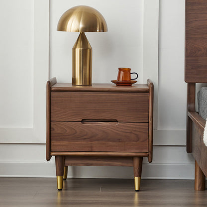 Contemporary Scandinavian Black Walnut Square Nightstand 2-Drawers For Bedroom