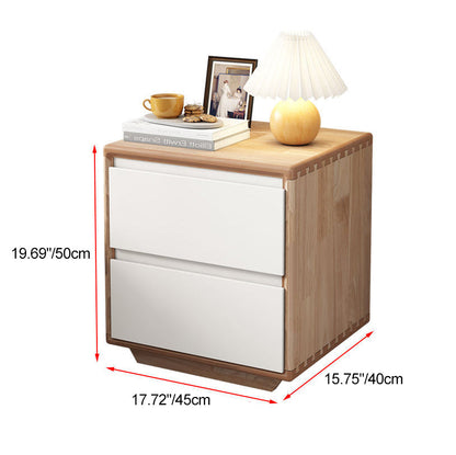 Modern Minimalist Solid Wood Square Nightstand 2-Drawer For Bedroom
