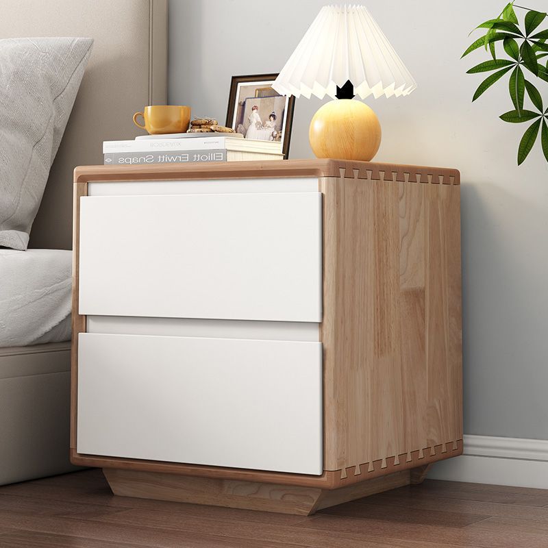 Modern Minimalist Solid Wood Square Nightstand 2-Drawer For Bedroom