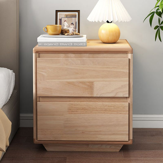 Modern Minimalist Solid Wood Square Nightstand 2-Drawer For Bedroom