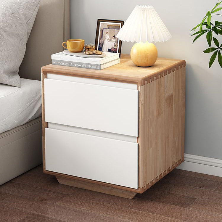 Modern Minimalist Solid Wood Square Nightstand 2-Drawer For Bedroom