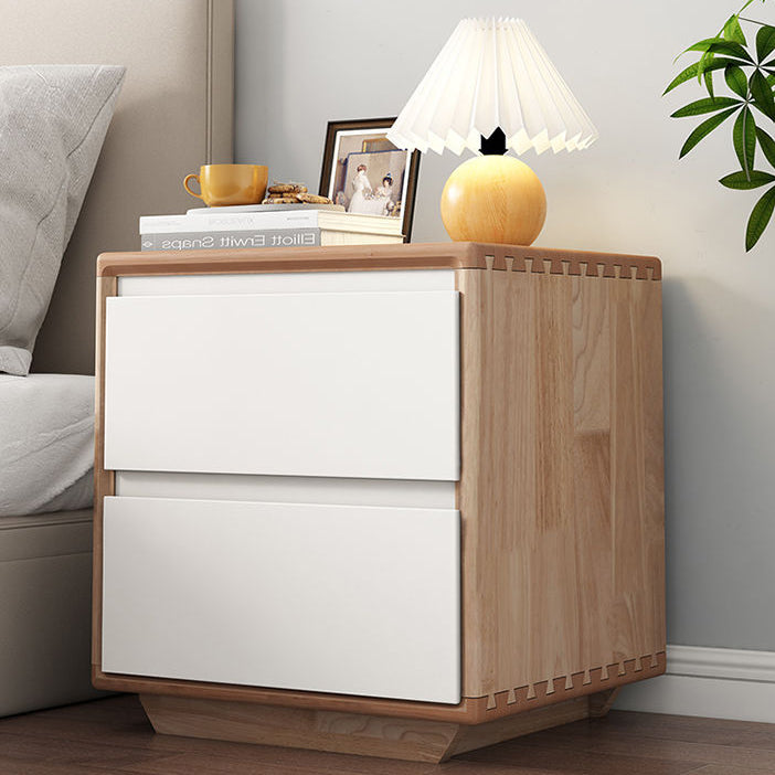 Modern Minimalist Solid Wood Square Nightstand 2-Drawer For Bedroom