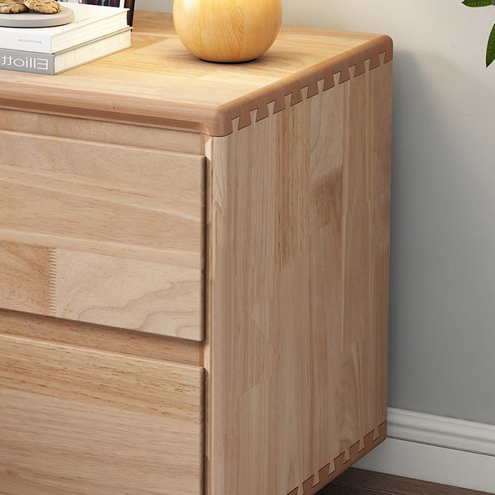 Modern Minimalist Solid Wood Square Nightstand 2-Drawer For Bedroom
