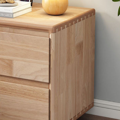Modern Minimalist Solid Wood Square Nightstand 2-Drawer For Bedroom