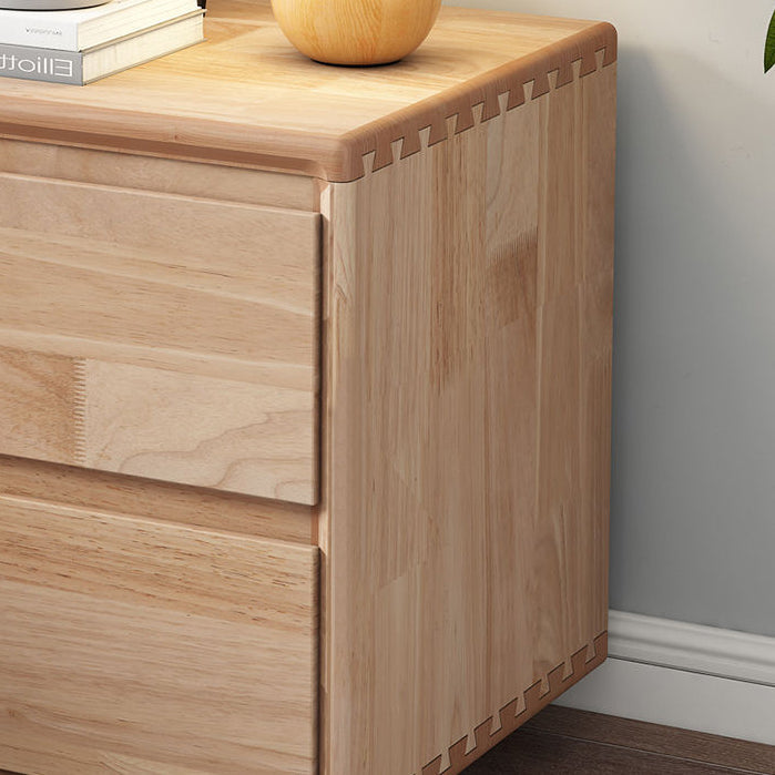 Modern Minimalist Solid Wood Square Nightstand 2-Drawer For Bedroom