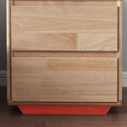 Modern Minimalist Solid Wood Square Nightstand 2-Drawer For Bedroom