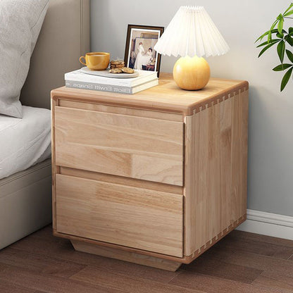 Modern Minimalist Solid Wood Square Nightstand 2-Drawer For Bedroom